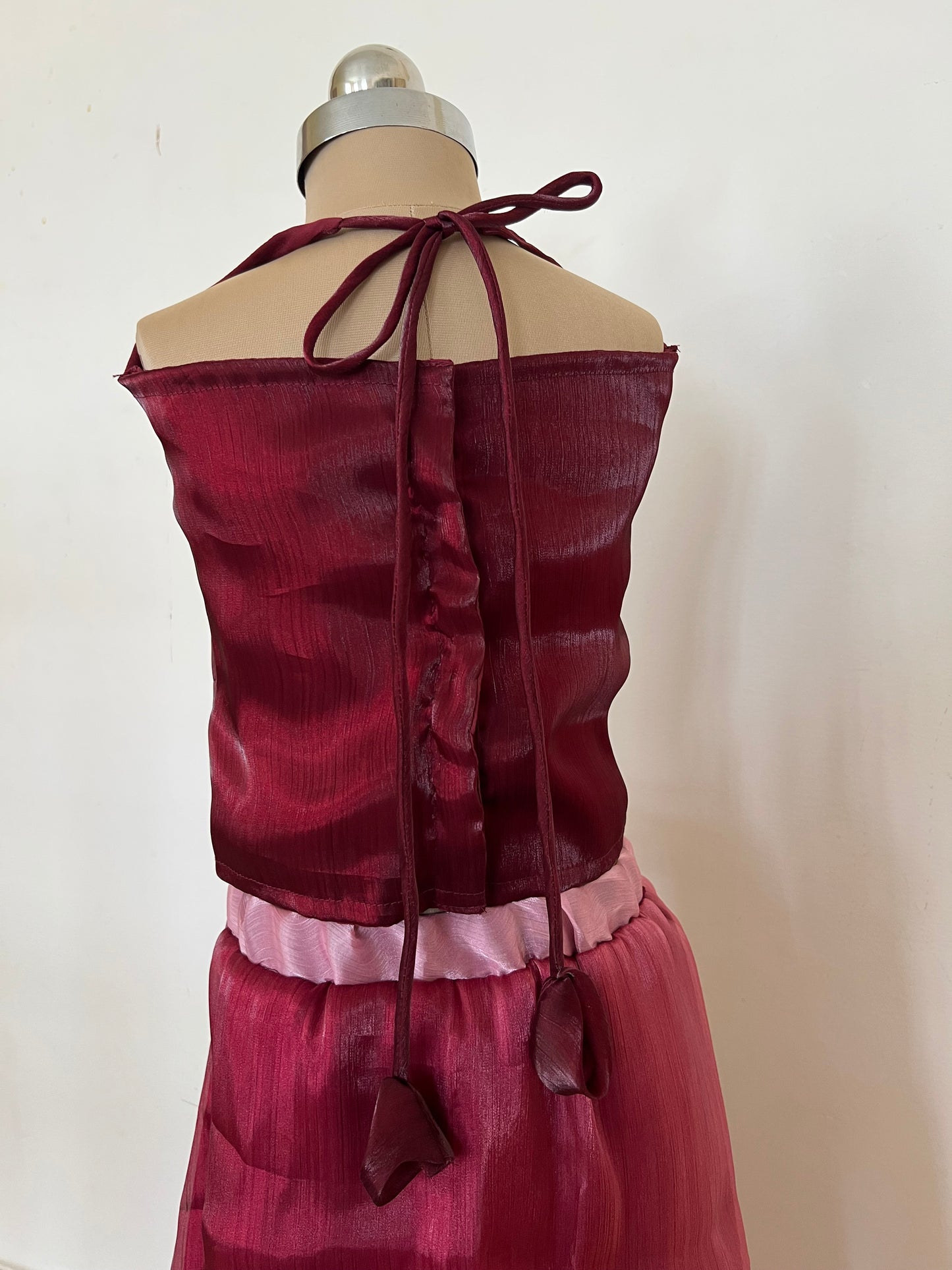 Maroon frill skirt and top