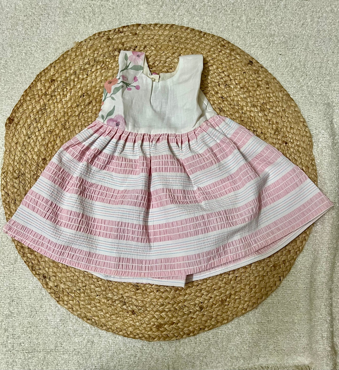 White frock with pink designs