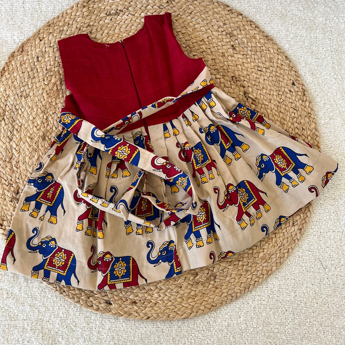 Red yoke elephant frock