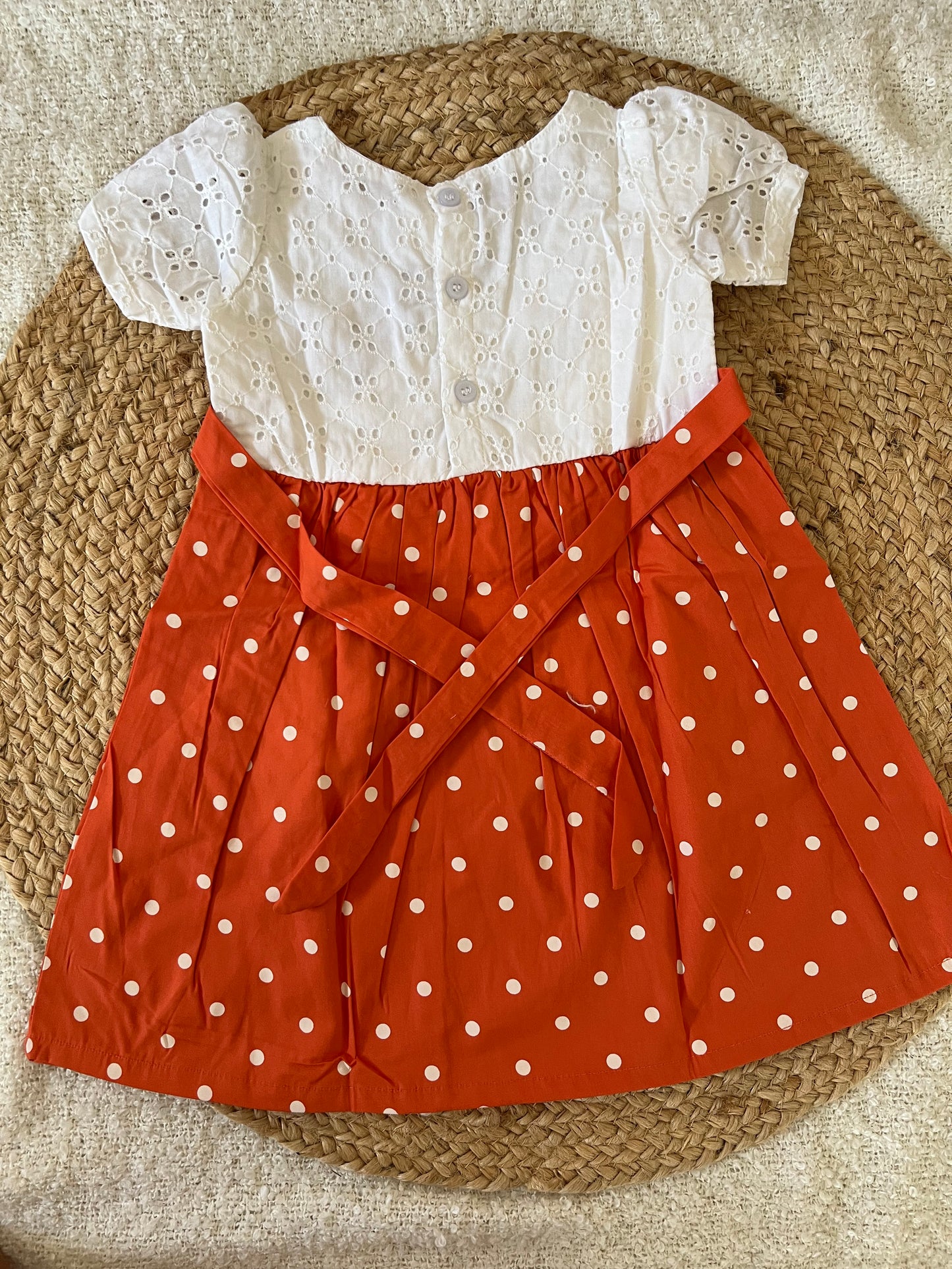 Orange white hakoba frock