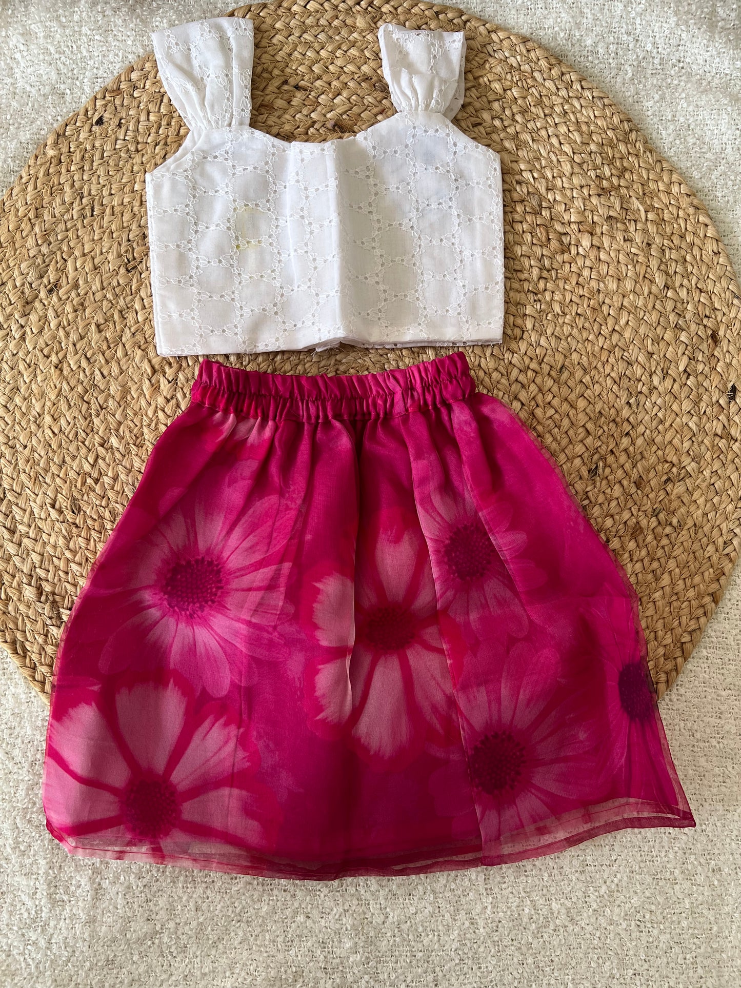 Pink with white skirt top