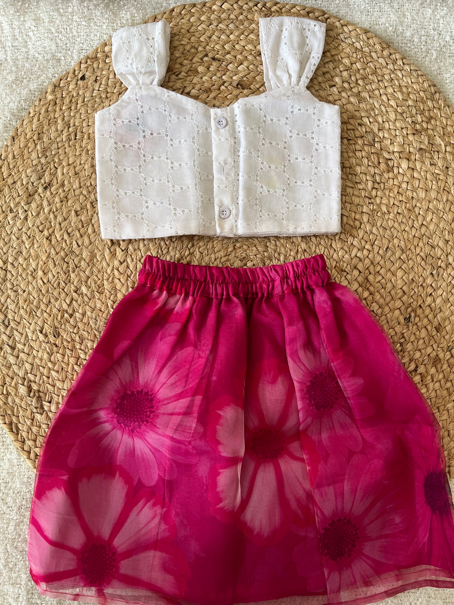 Pink with white skirt top