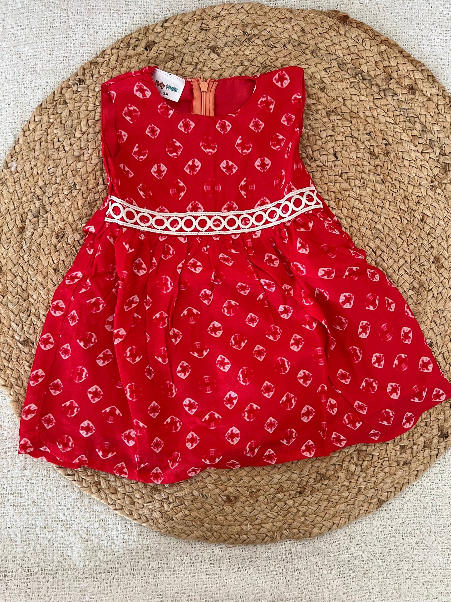 Red frock with lace work