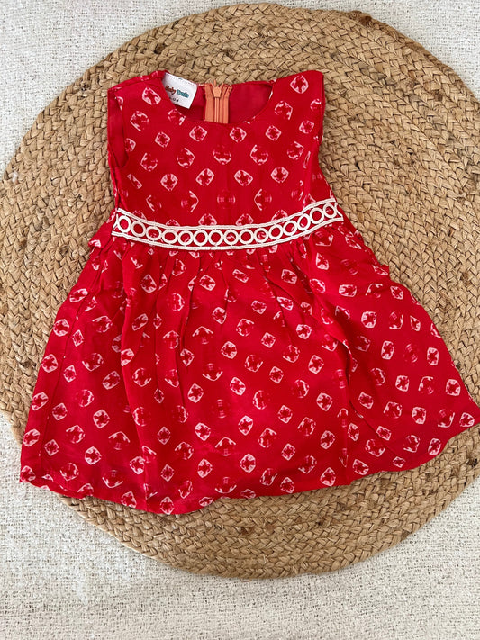 Red frock with lace work