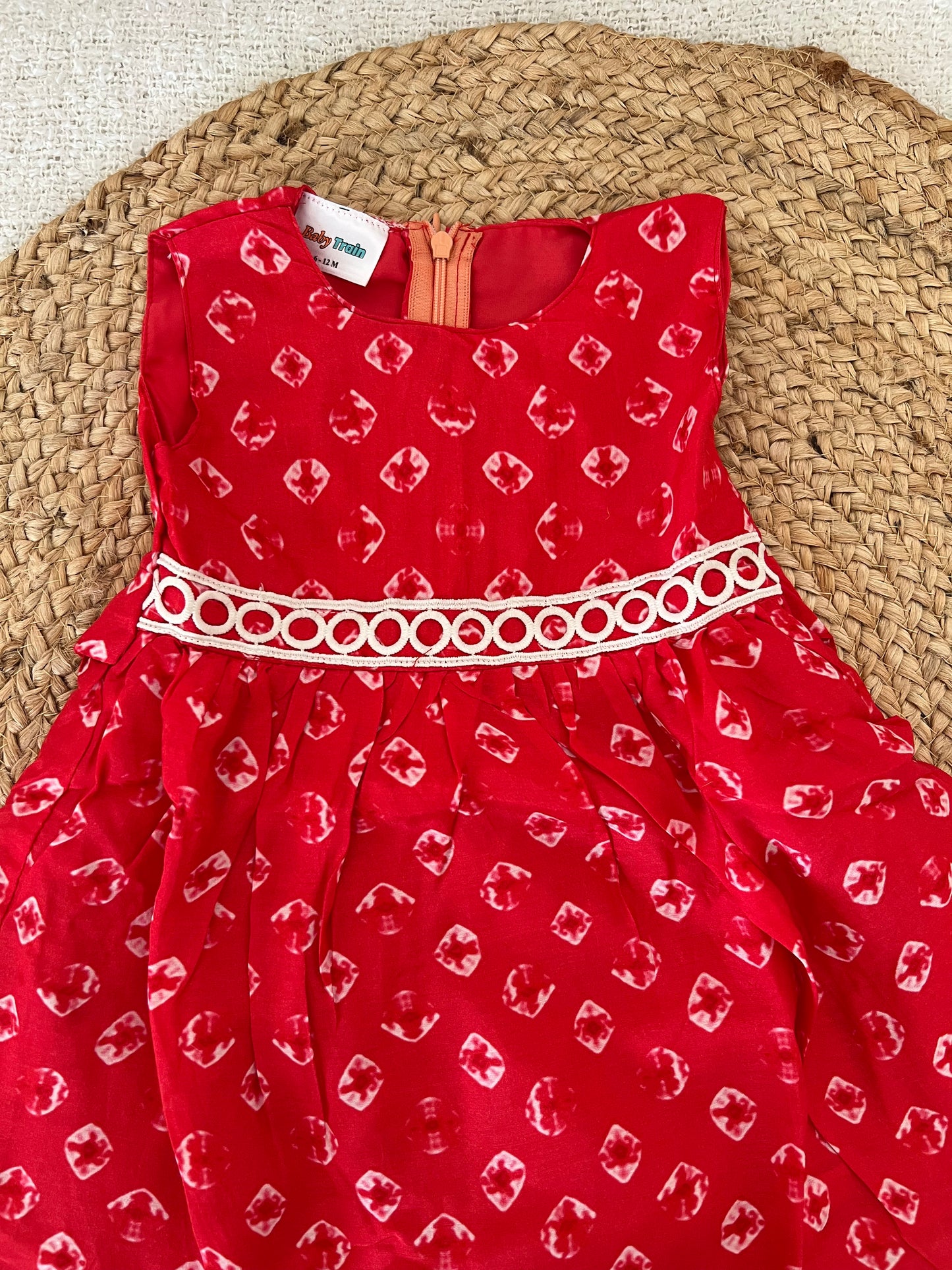 Red frock with lace work