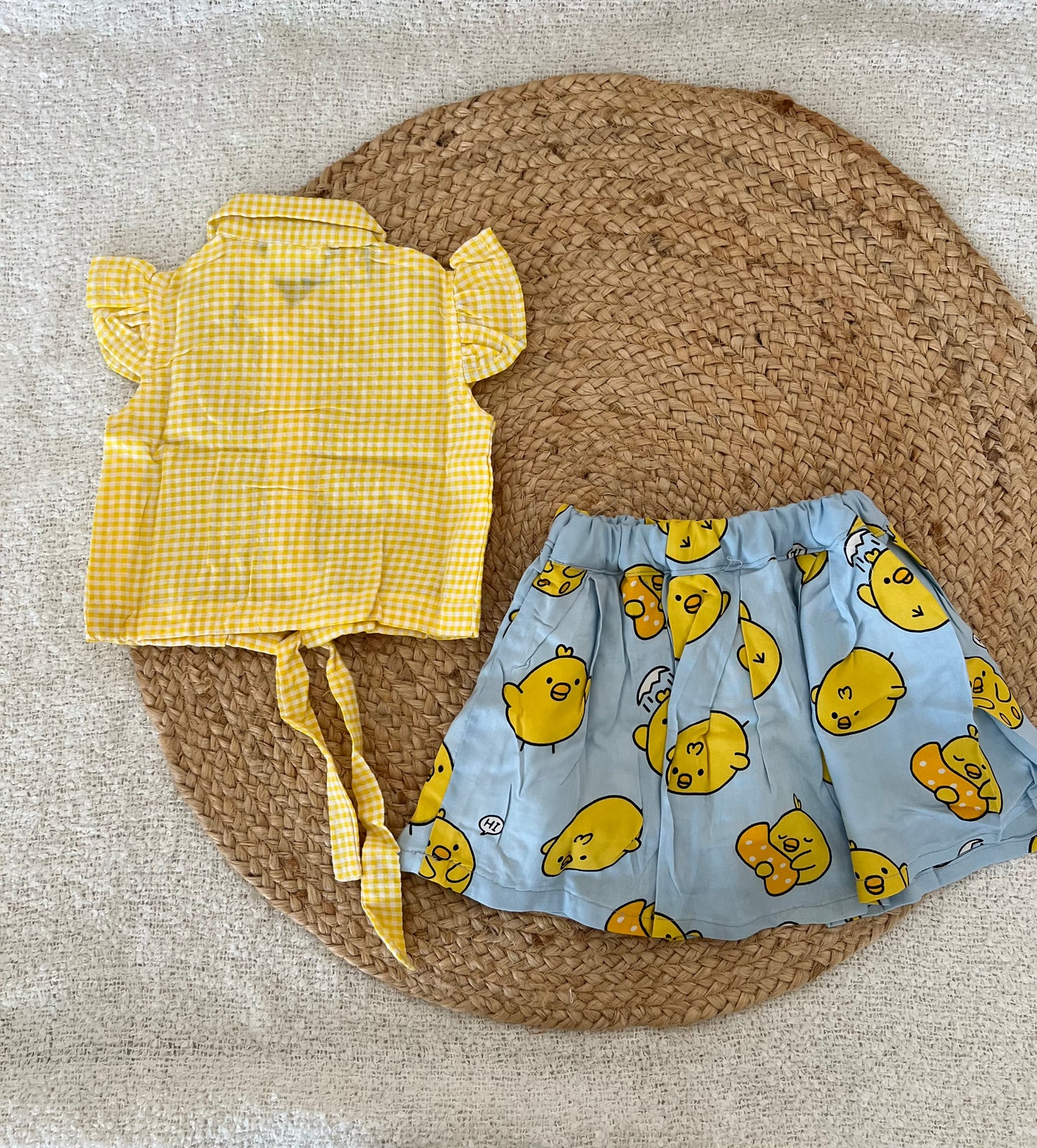 Yellow gingham top and duck skirt