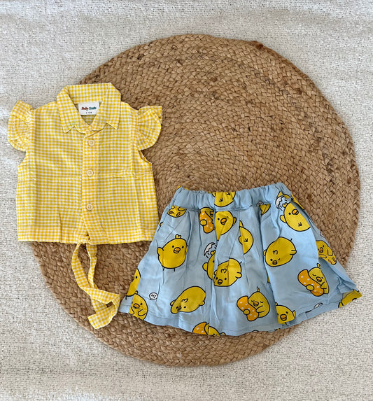 Yellow gingham top and duck skirt