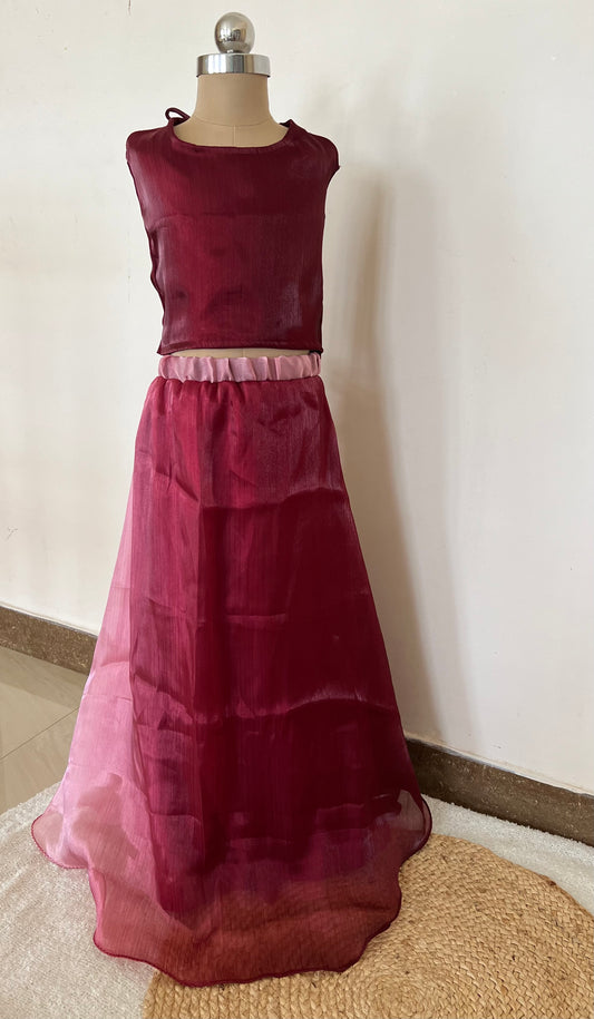 Maroon frill skirt and top