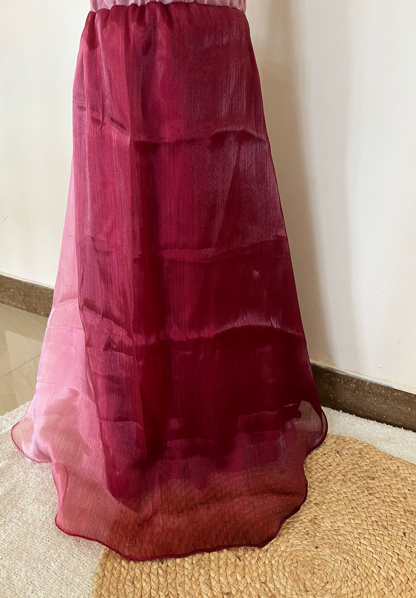 Maroon frill skirt and top