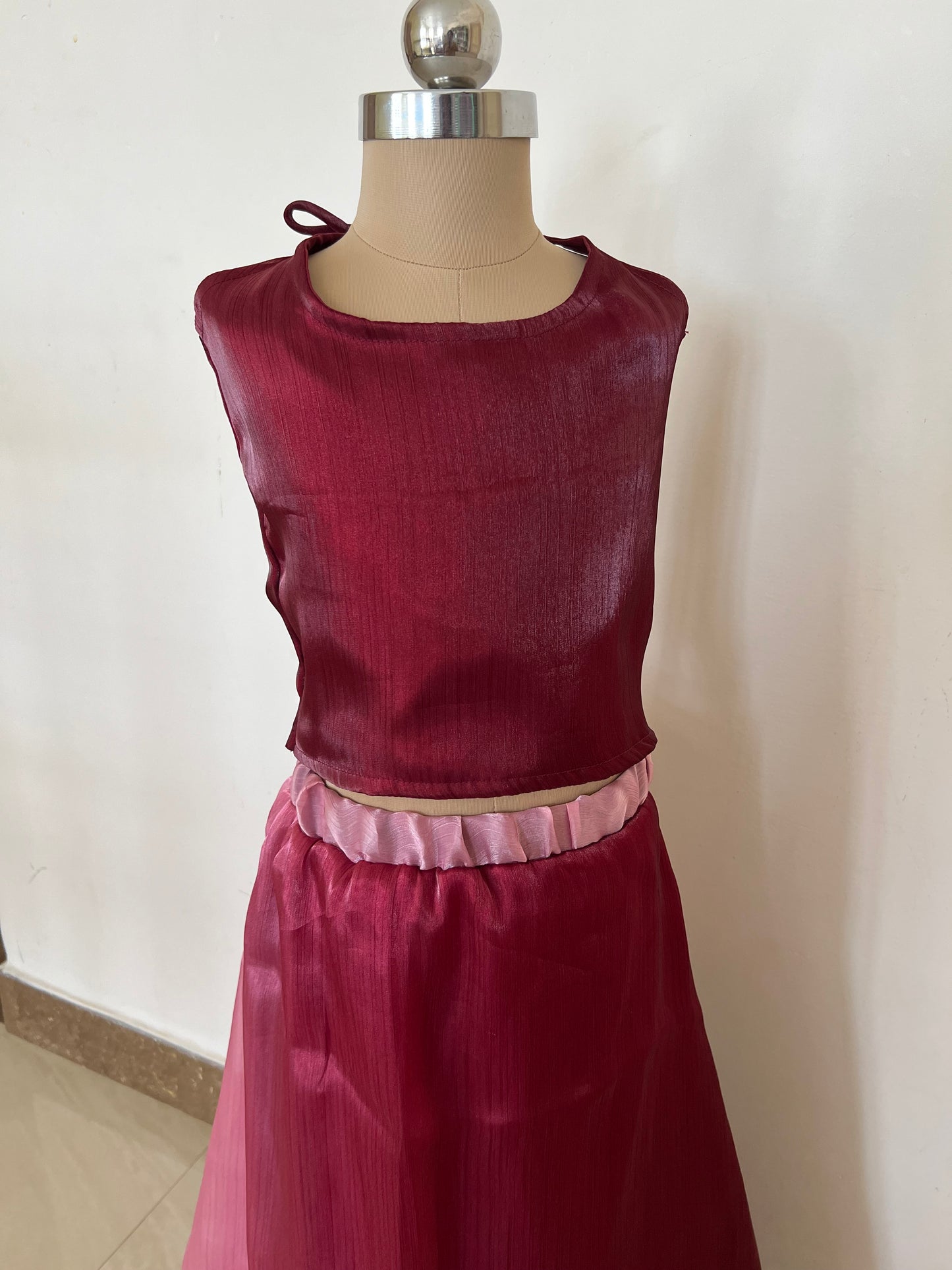Maroon frill skirt and top