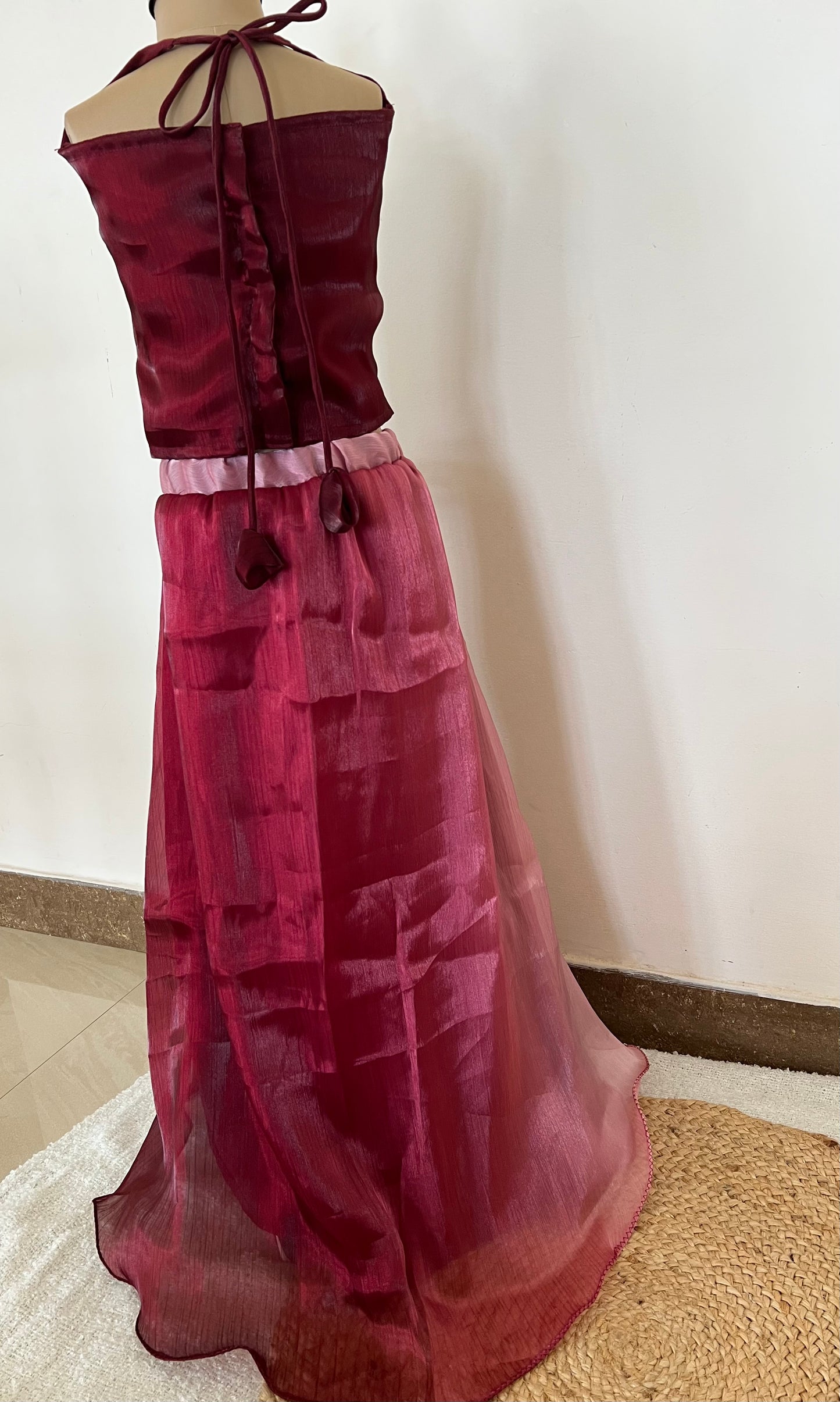 Maroon frill skirt and top