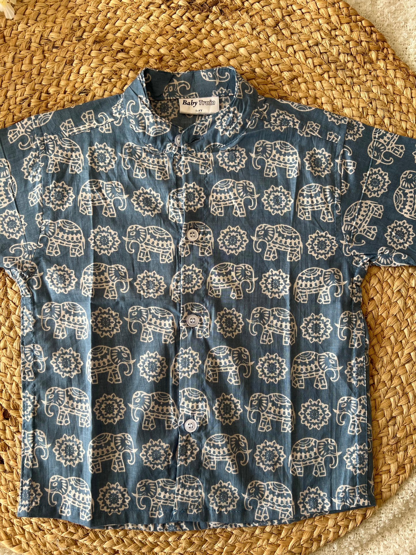Navy blue elephant print shirt