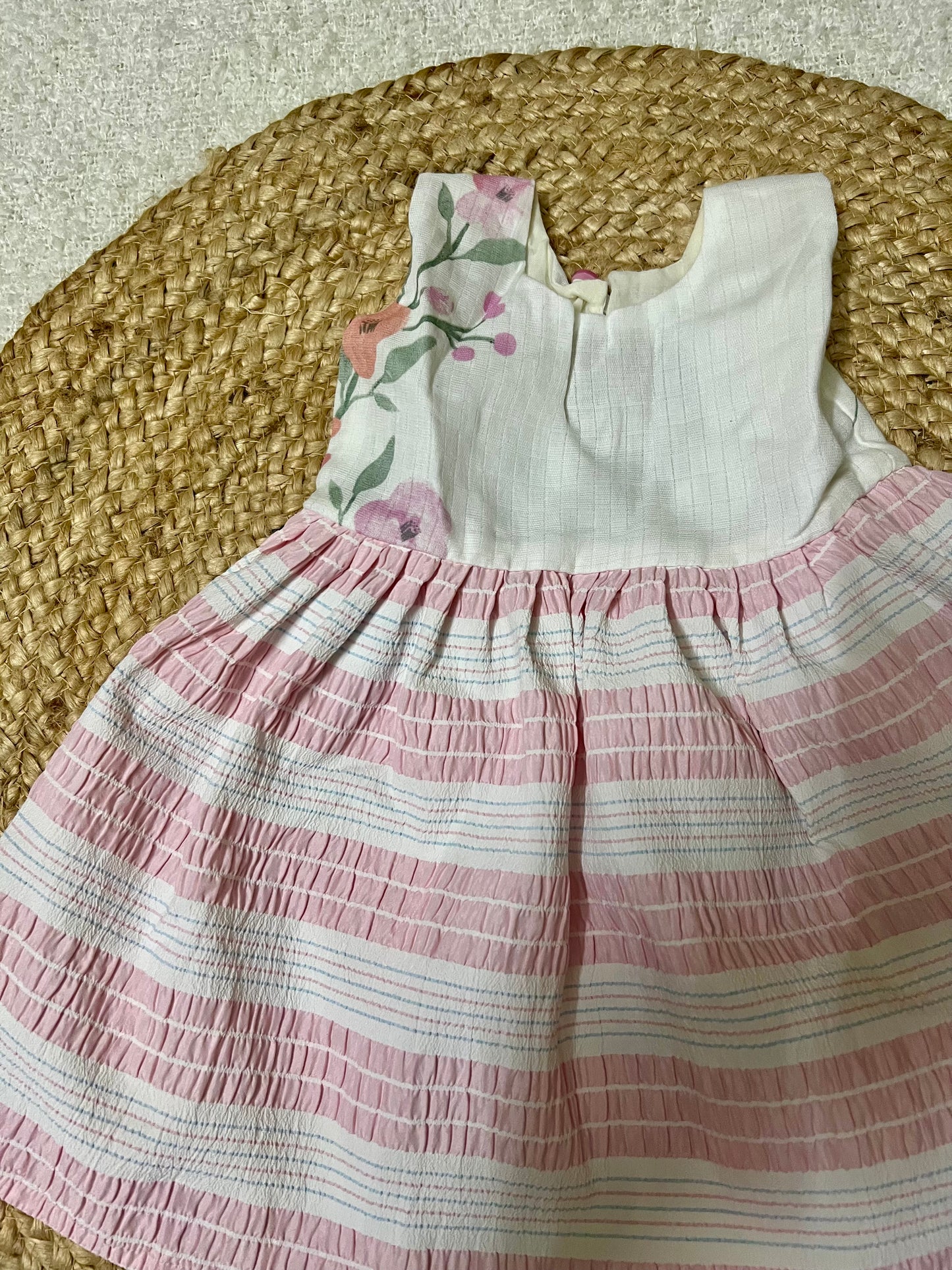 White frock with pink designs