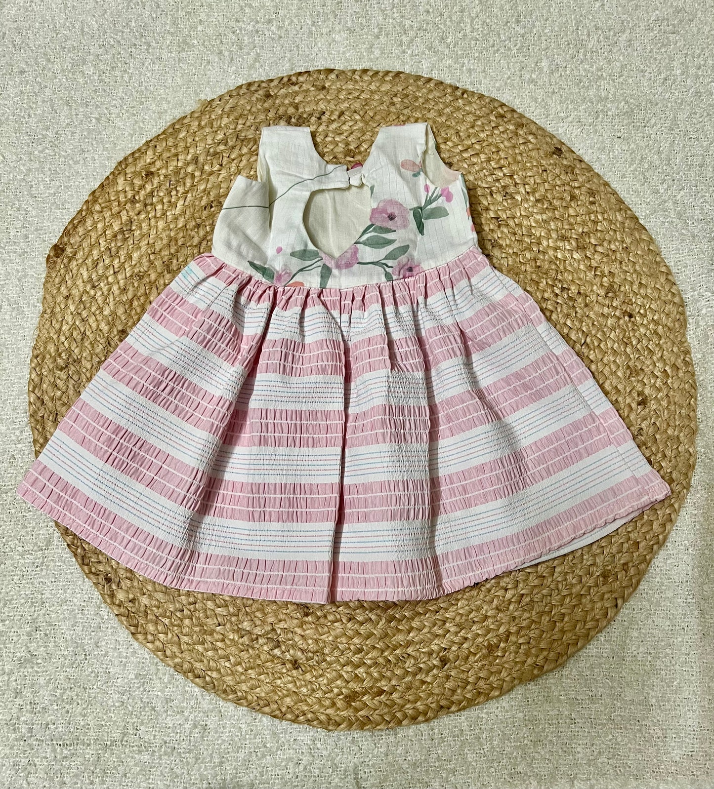 White frock with pink designs