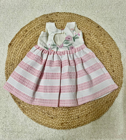 White frock with pink designs