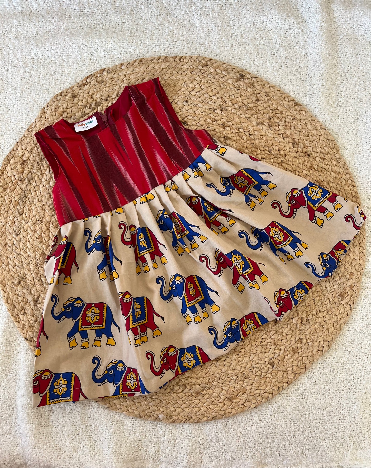 Ikkat yoke elephant frock