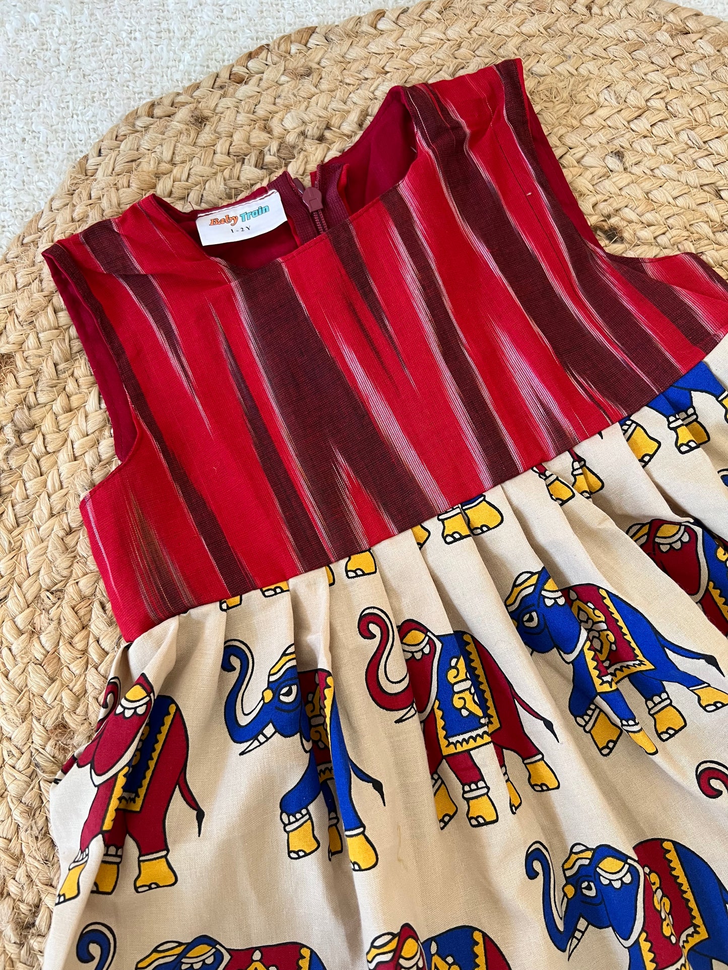 Ikkat yoke elephant frock