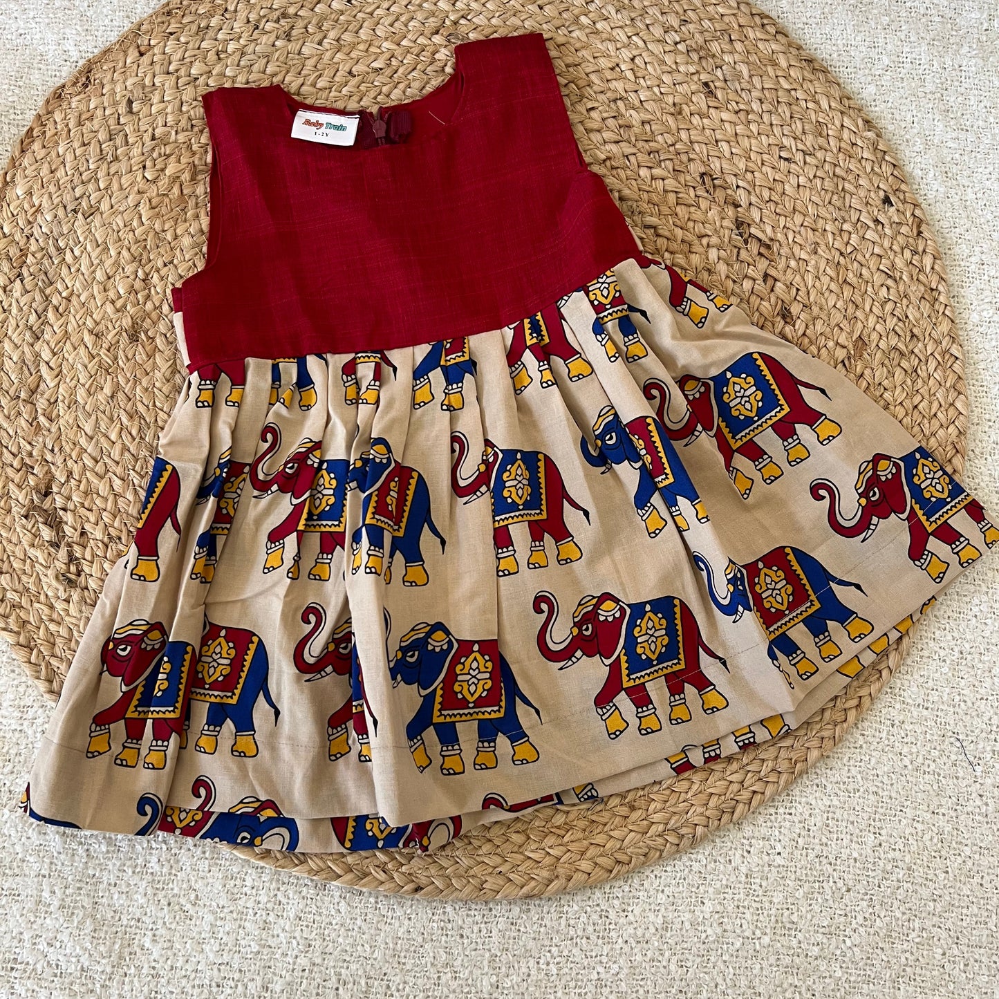 Red yoke elephant frock