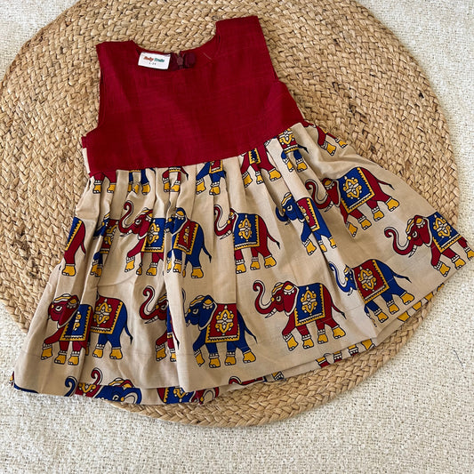 Red yoke elephant frock