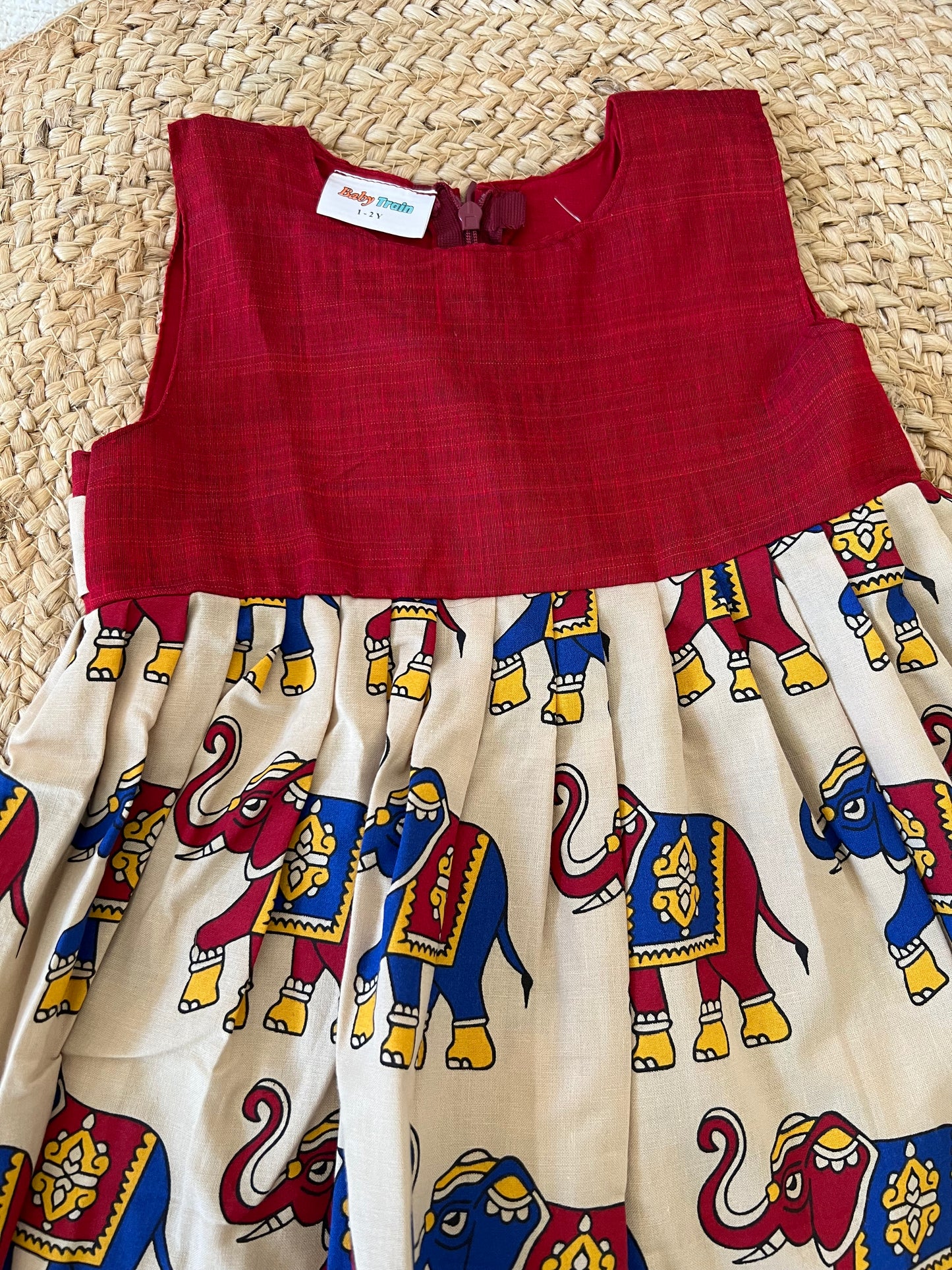 Red yoke elephant frock