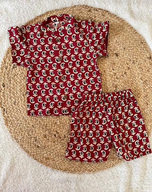 Red handloom cotton co-ords