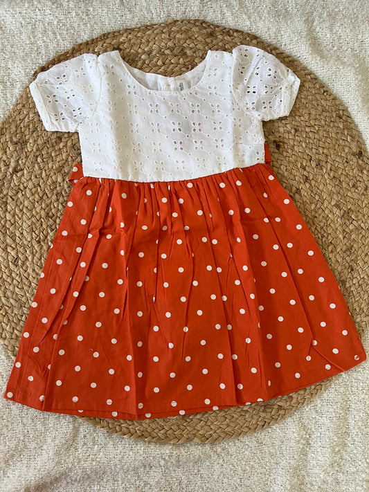 Orange white hakoba frock